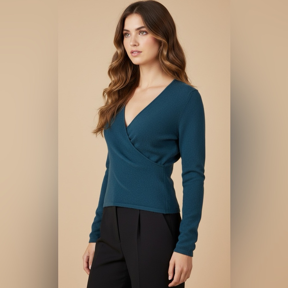 Lord & Taylor V-Neck Crossover 100% Cashmere Sweater Size S